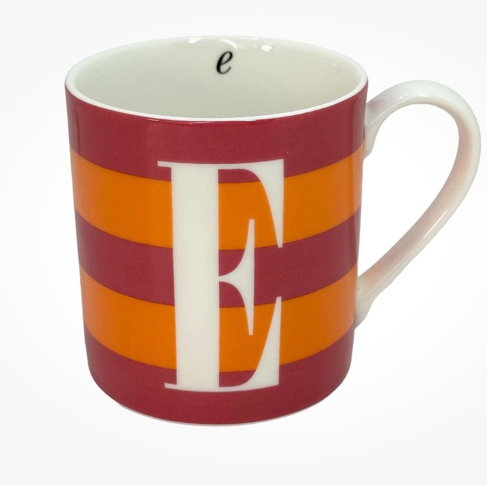 kate spade ‘E’ Initial Wickford Red Letter Day Colorful Striped Mug Orange Pink - Picture 2 of 6